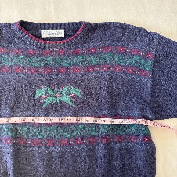 Vintage Chelsea Gardens Floral Navy Purple Teal Sweater Women's Large - Picture 4 of 6